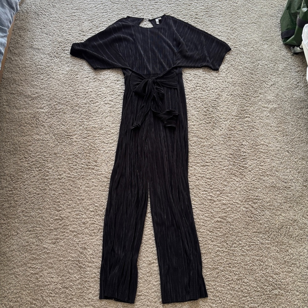 ASOS DESIGN plisse tie front culotte jumpsuit - Black size 0